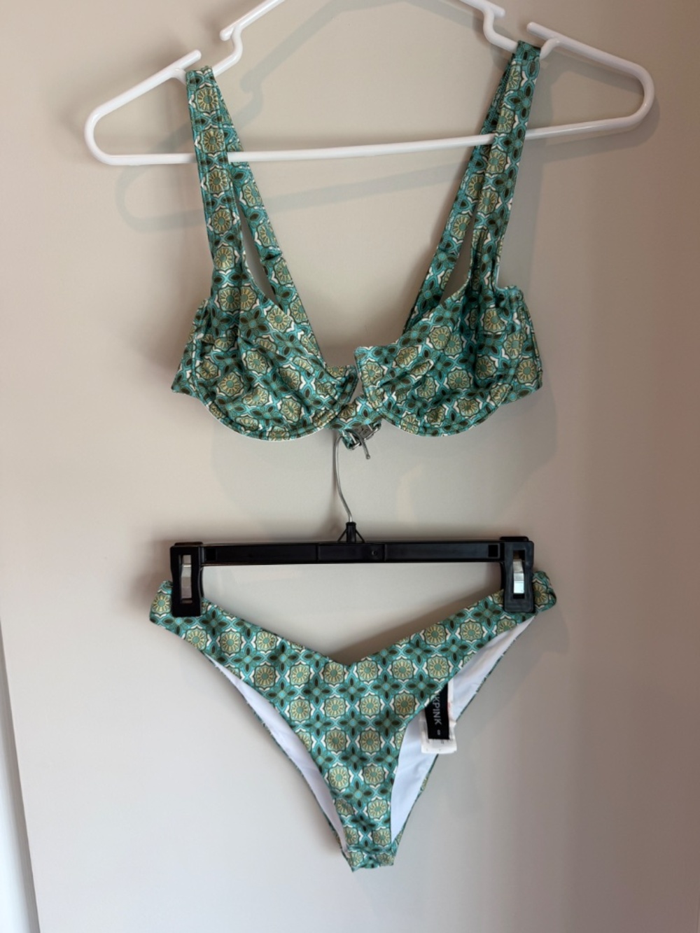 Minkpink Green Tile Cintia Bikini, Bottoms and Top Swim, Size Small